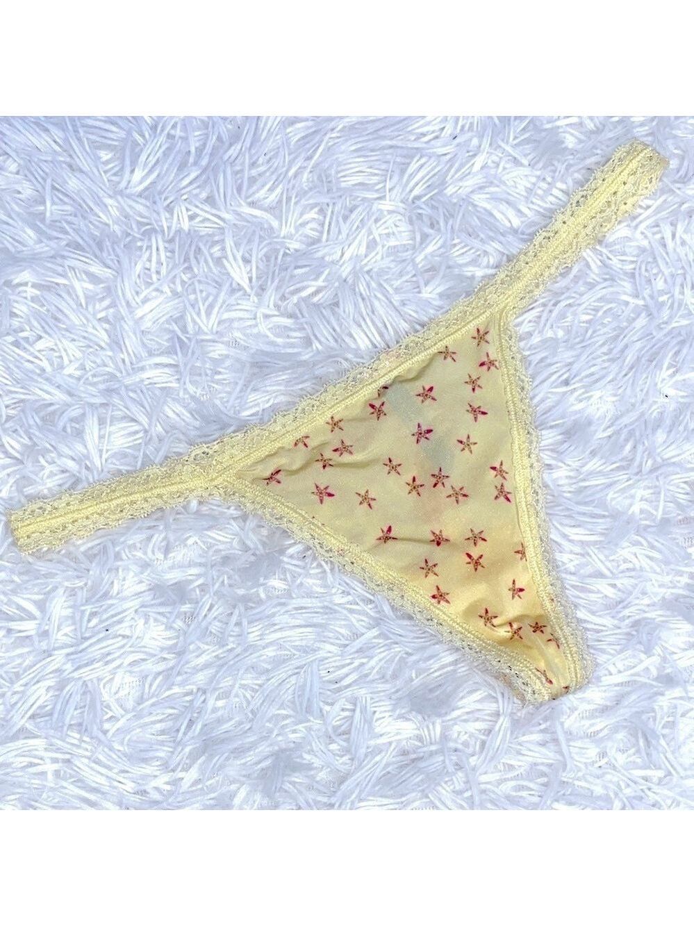 Victoria's Secret vintage Yellow Lace Thong with Pink Star fish Design